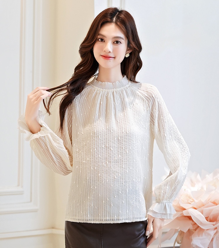France style long sleeve tops chiffon shirt for women