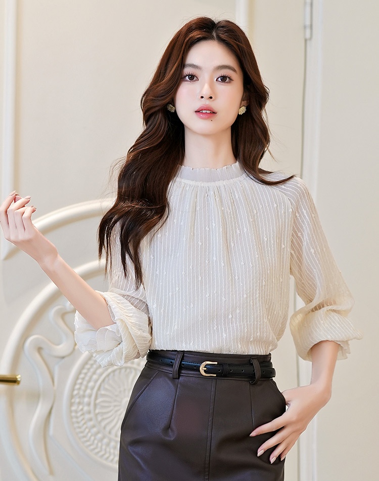France style long sleeve tops chiffon shirt for women