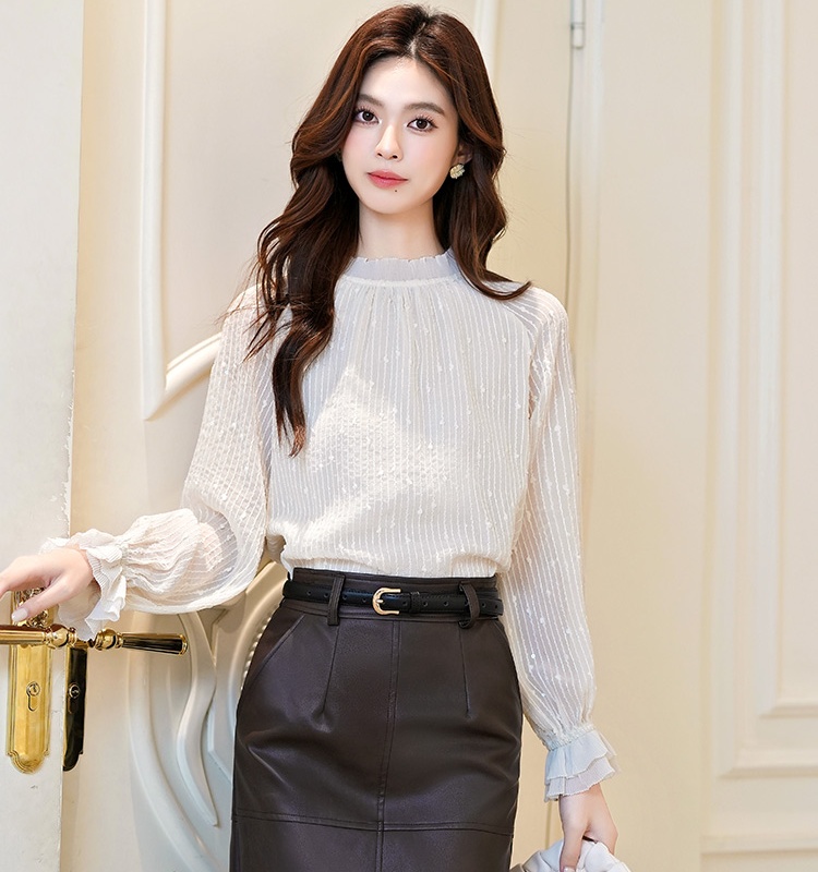 France style long sleeve tops chiffon shirt for women