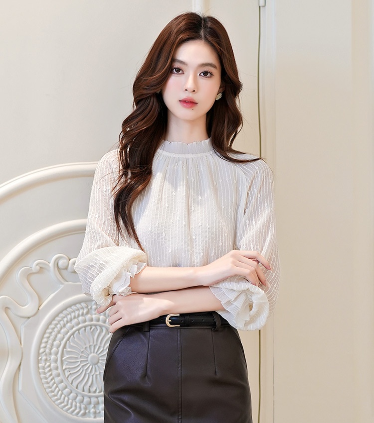 France style long sleeve tops chiffon shirt for women