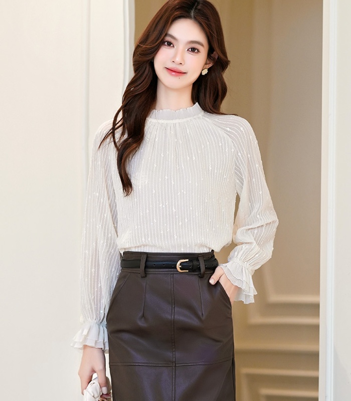 France style long sleeve tops chiffon shirt for women
