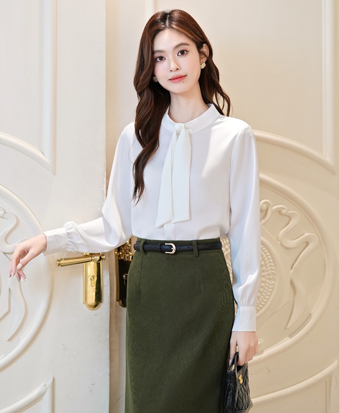 France style long sleeve tops white niche shirt for women