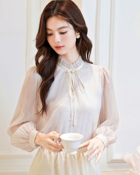 Lace collar long sleeve tops drape autumn shirt for women