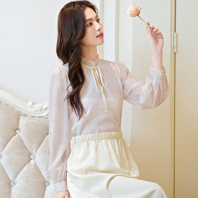 Lace collar long sleeve tops drape autumn shirt for women