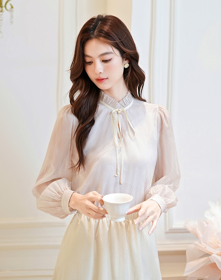 Lace collar long sleeve tops drape autumn shirt for women