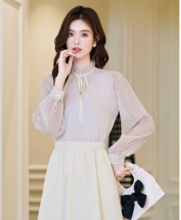 Lace collar long sleeve tops drape autumn shirt for women