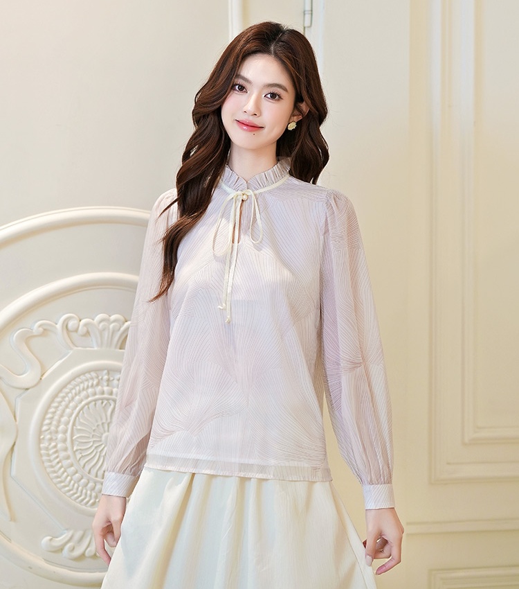 Lace collar long sleeve tops drape autumn shirt for women