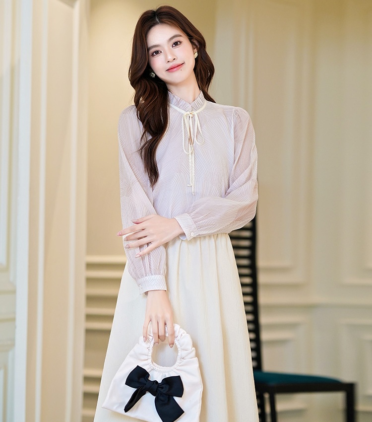 Lace collar long sleeve tops drape autumn shirt for women