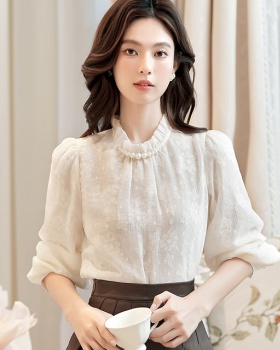 Western style half high collar shirt long sleeve chiffon shirt
