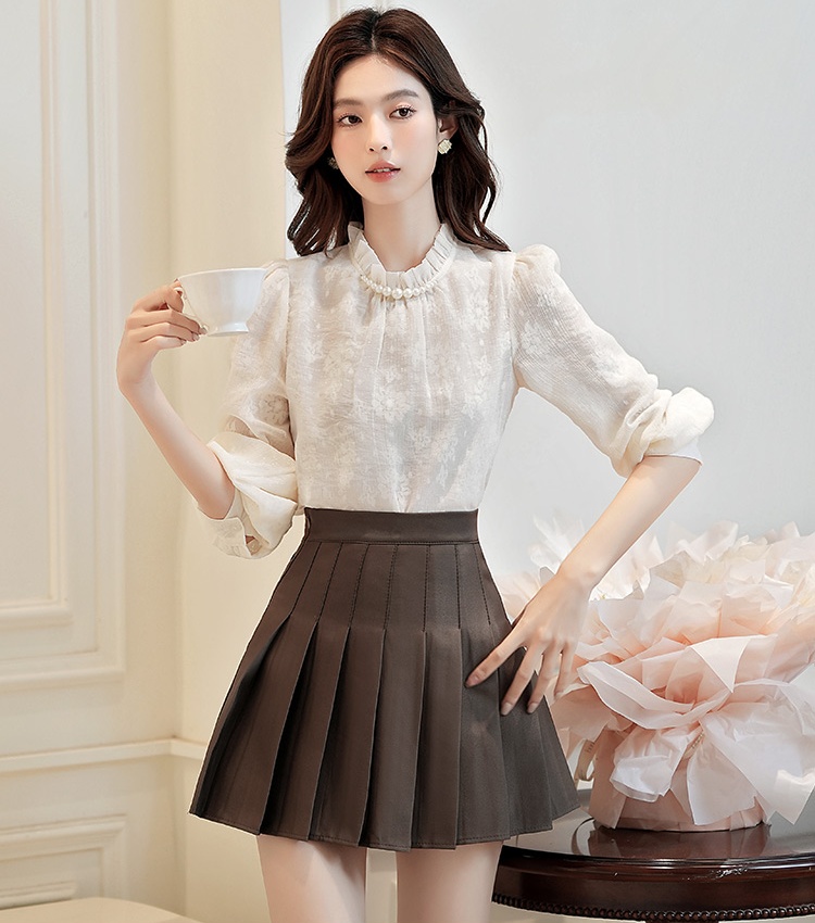 Western style half high collar shirt long sleeve chiffon shirt