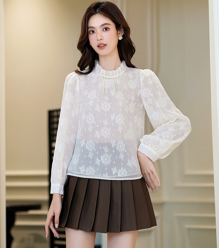 Western style half high collar shirt long sleeve chiffon shirt