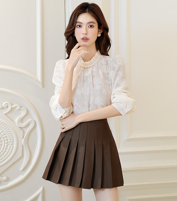 Western style half high collar shirt long sleeve chiffon shirt