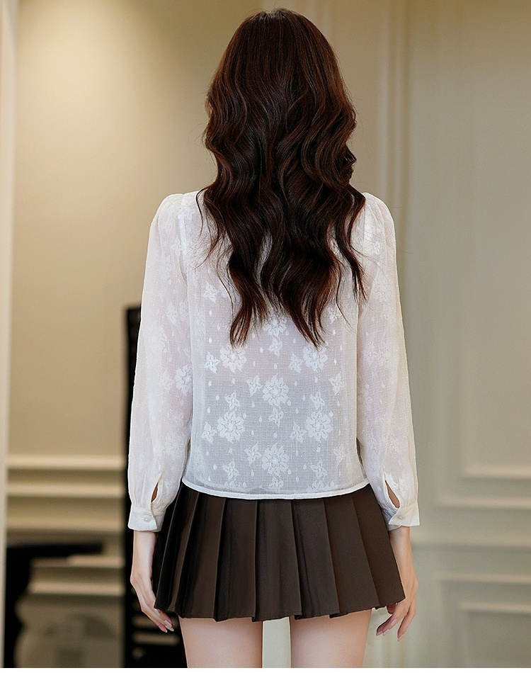 Western style half high collar shirt long sleeve chiffon shirt
