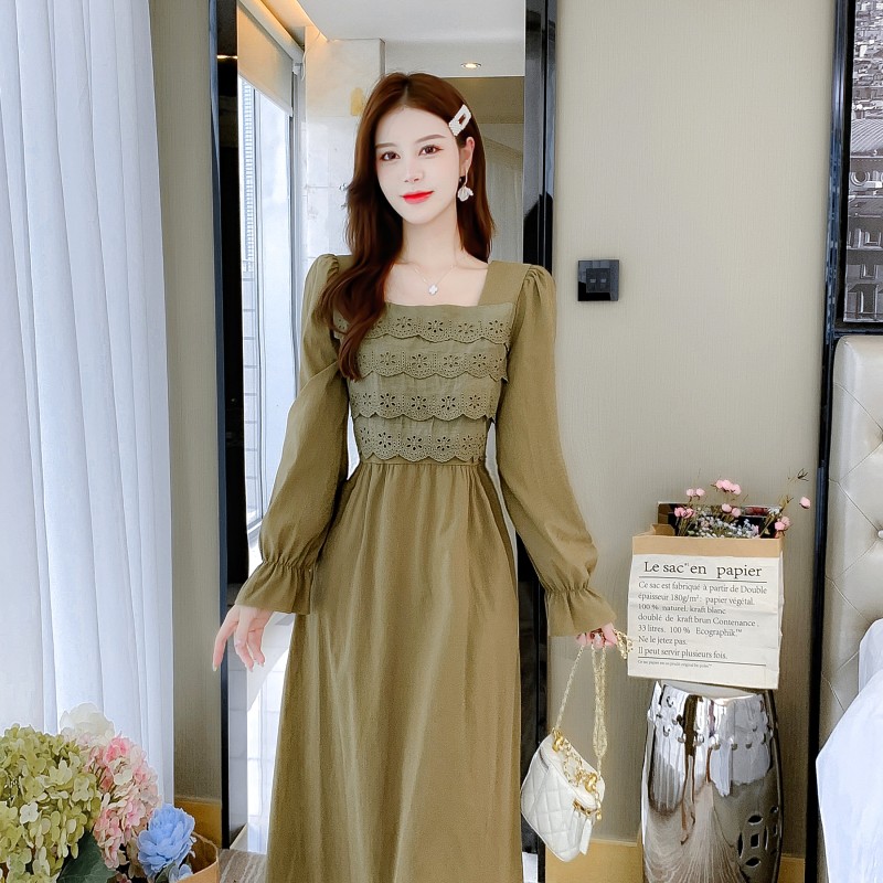 Pure long sleeve Casual embroidered flowers dress for women