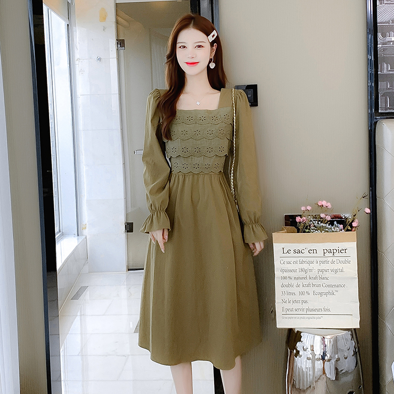 Pure long sleeve Casual embroidered flowers dress for women