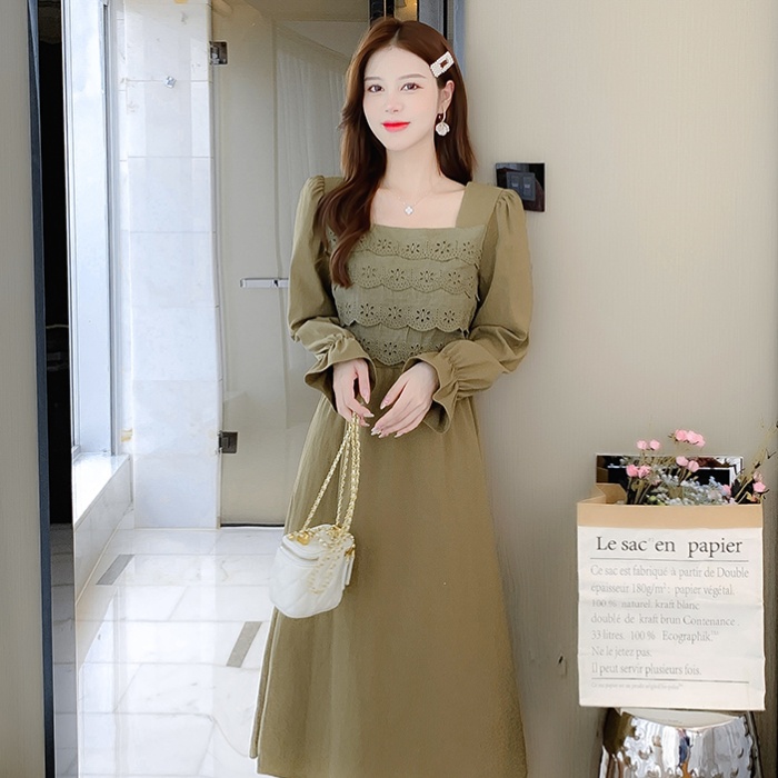 Pure long sleeve Casual embroidered flowers dress for women