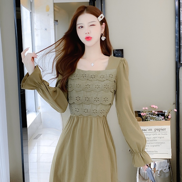 Pure long sleeve Casual embroidered flowers dress for women