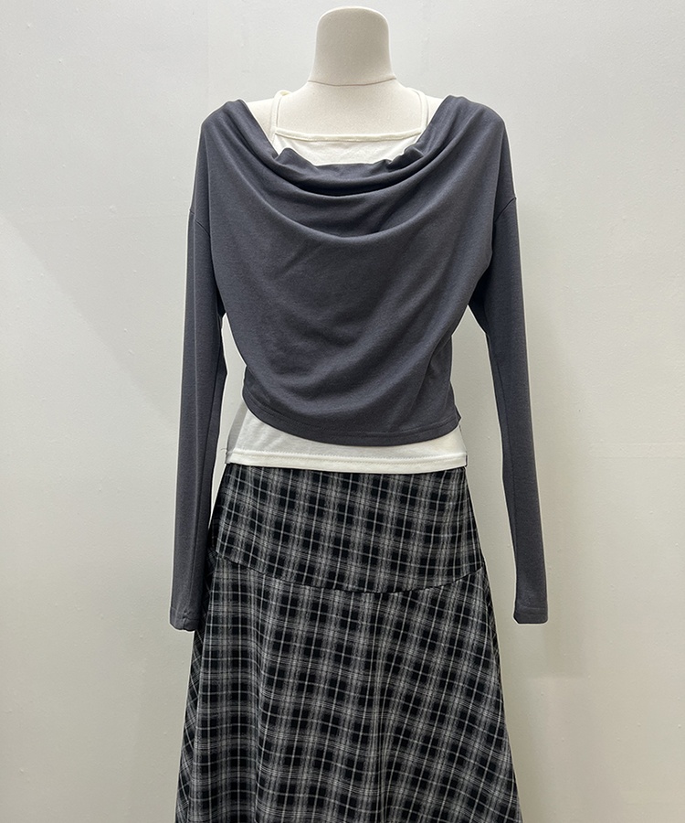 Slim fashion tops long sleeve Korean style skirt 2pcs set