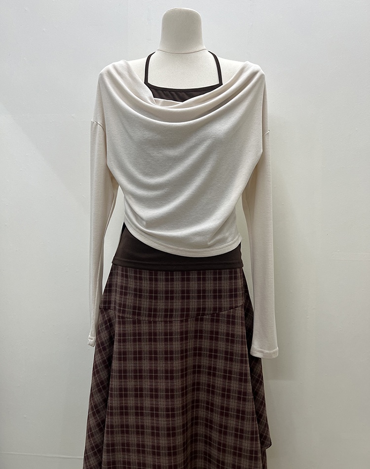Slim fashion tops long sleeve Korean style skirt 2pcs set