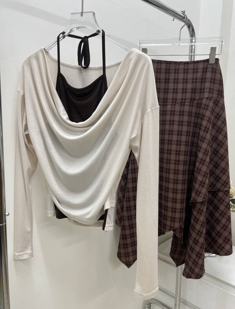 Slim fashion tops long sleeve Korean style skirt 2pcs set