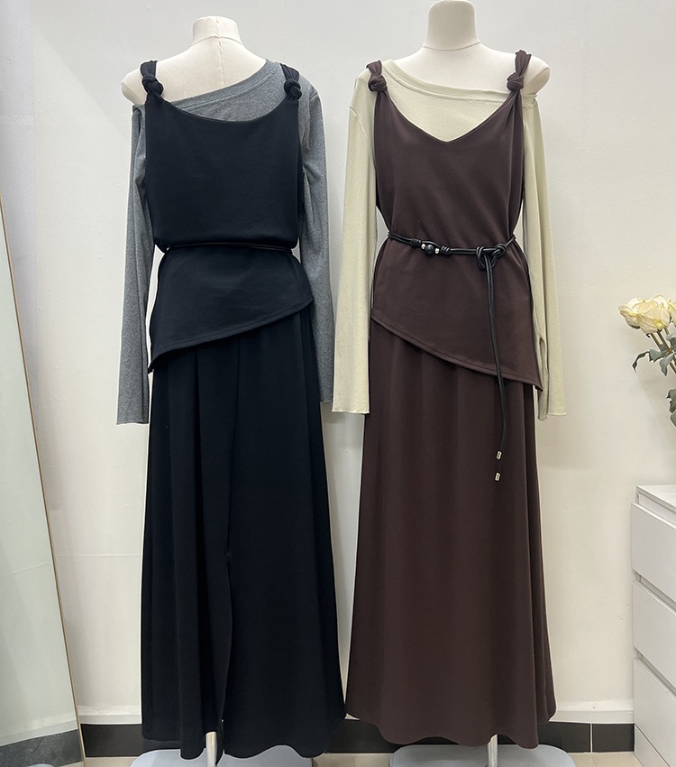 Sloping shoulder irregular vest fashion shirts 4pcs set