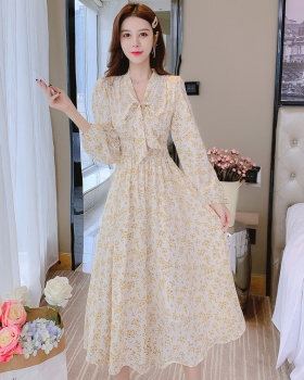 Chiffon France style floral printing slim dress for women