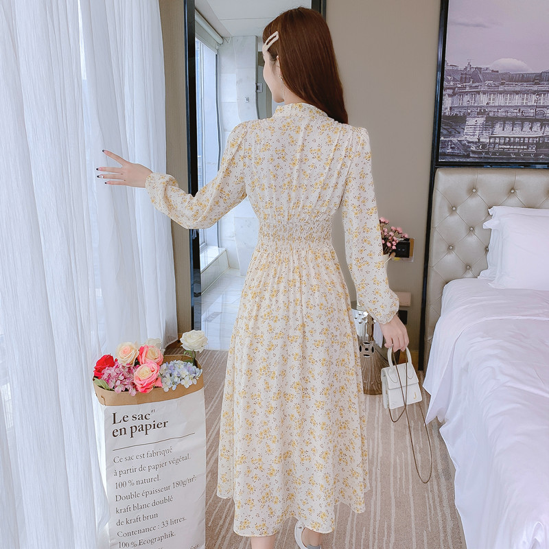 Chiffon France style floral printing slim dress for women