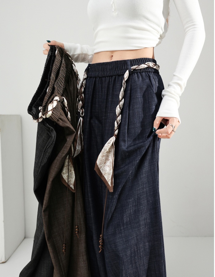 Mopping bandage scarves Casual retro wide leg pants for women