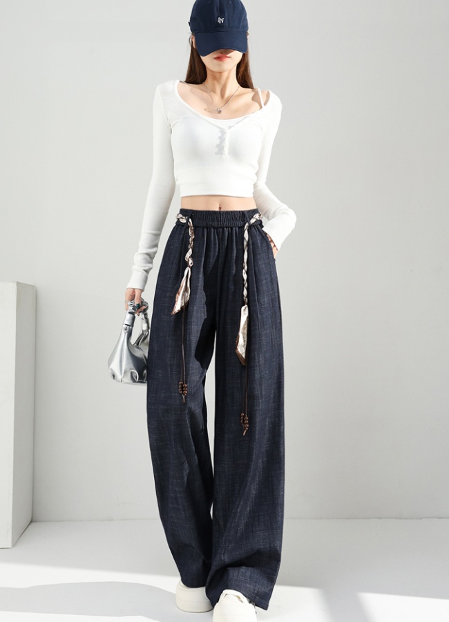 Mopping bandage scarves Casual retro wide leg pants for women