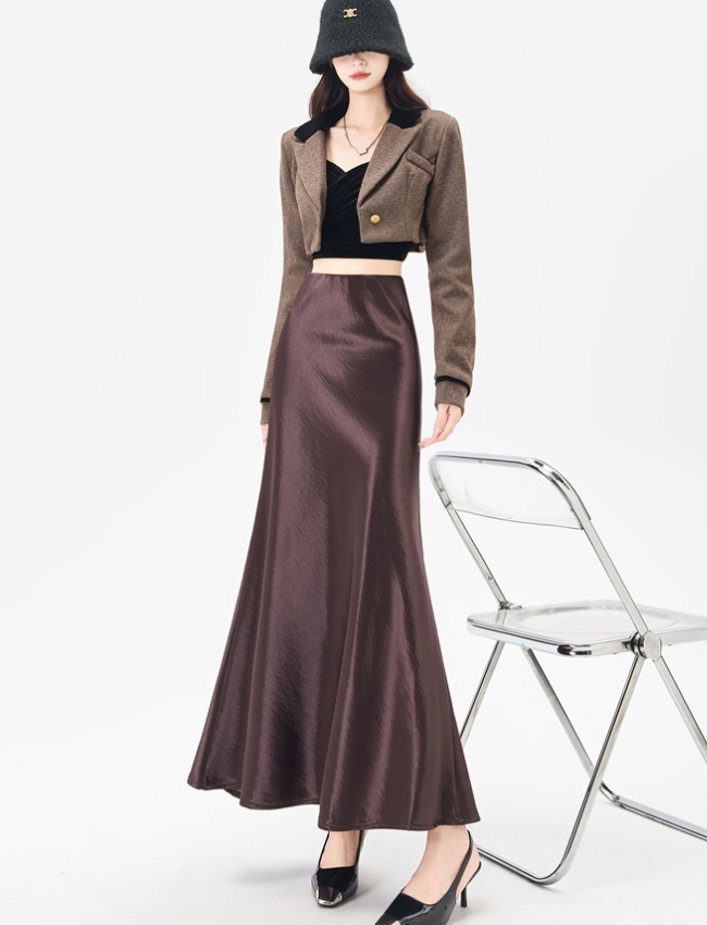 High waist A-line skirt slim autumn long dress for women