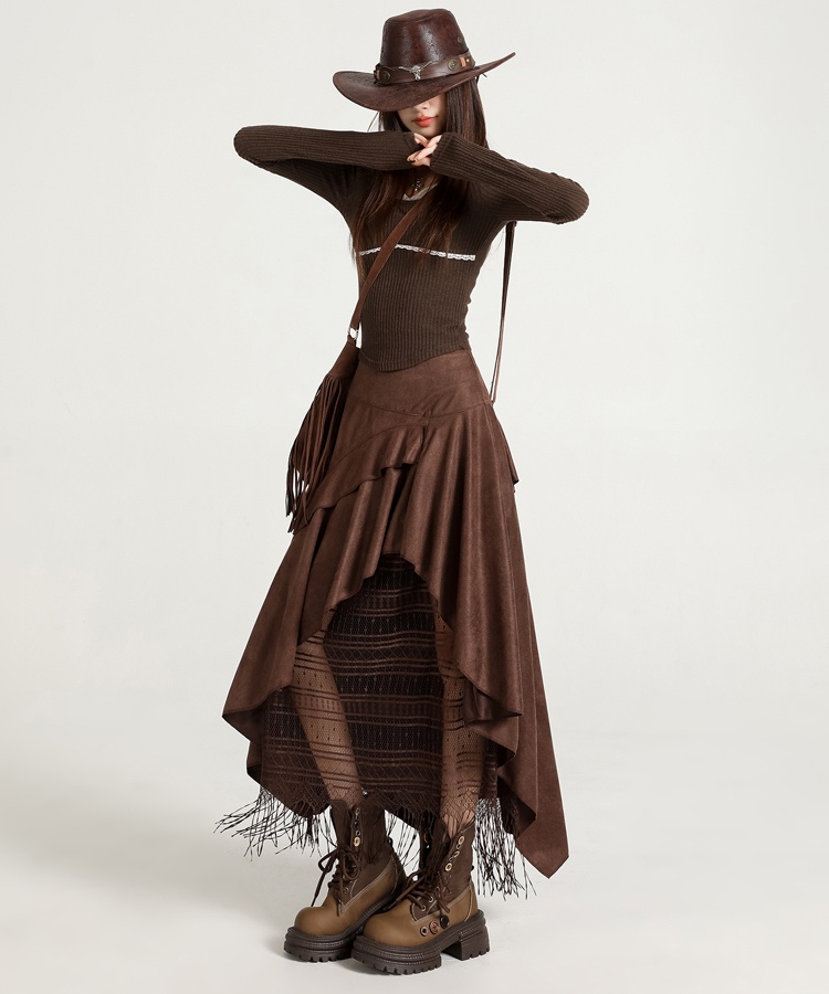 Splice lace skirt high waist A-line long skirt for women