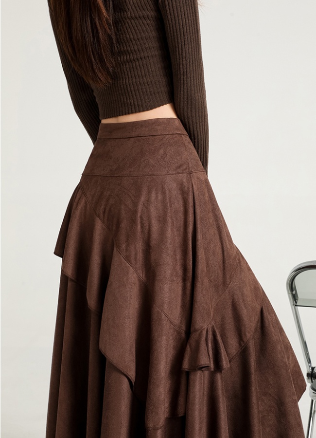 Splice lace skirt high waist A-line long skirt for women