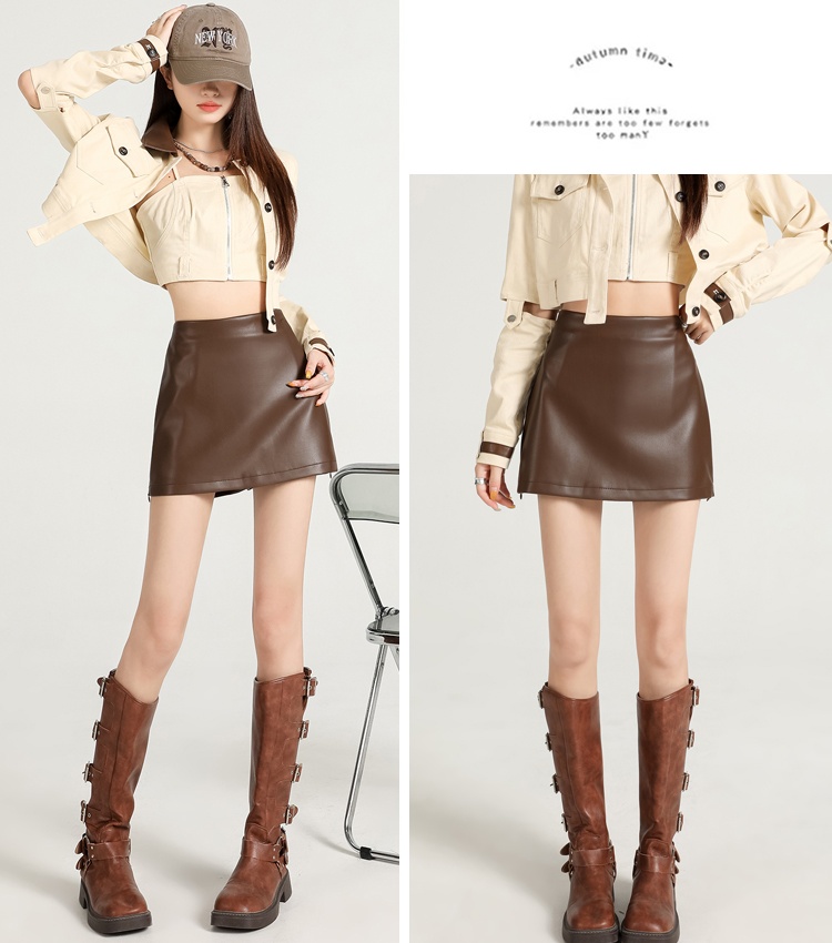 Slim PU A-line skirt high waist split culottes for women