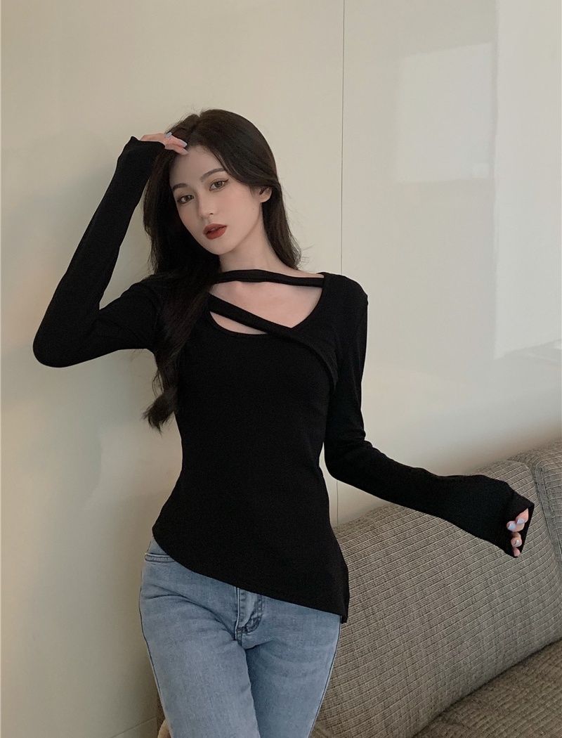 Korean style long sleeve bottoming slim irregular tops