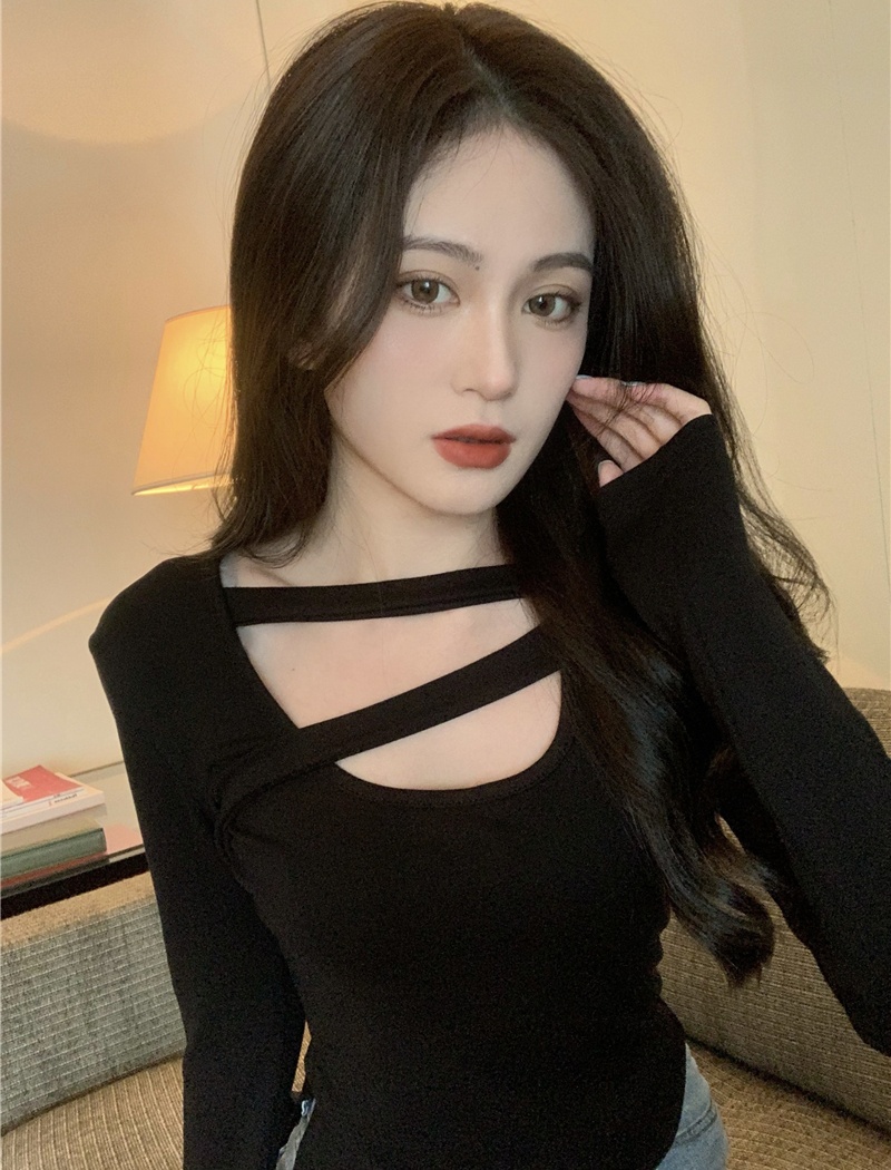 Korean style long sleeve bottoming slim irregular tops