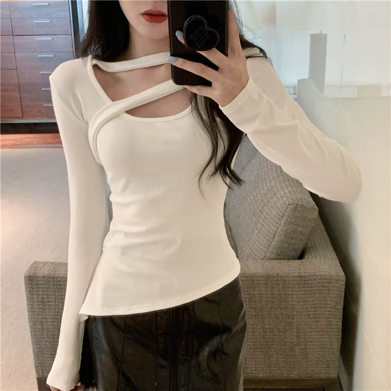 Korean style long sleeve bottoming slim irregular tops