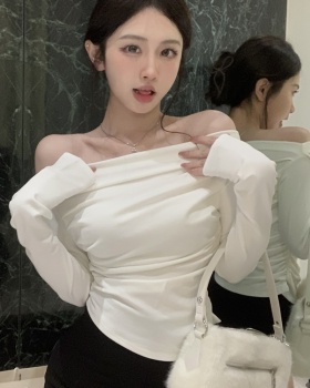 Oblique collar T-shirt long sleeve tops for women