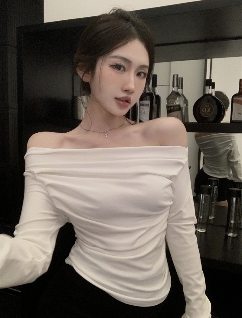 Oblique collar T-shirt long sleeve tops for women