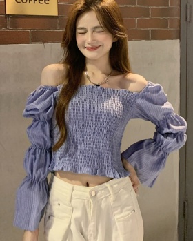 Fold long sleeve short lantern sleeve slim shirt