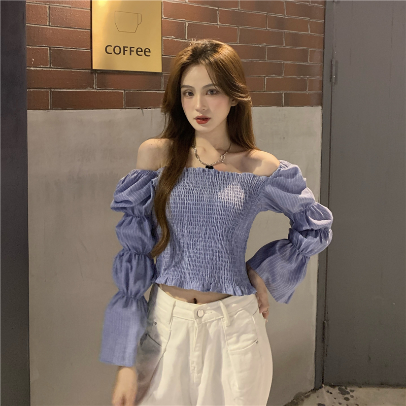 Fold long sleeve short lantern sleeve slim shirt