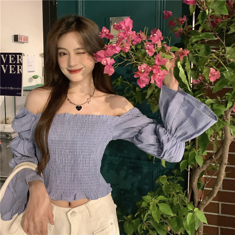 Fold long sleeve short lantern sleeve slim shirt