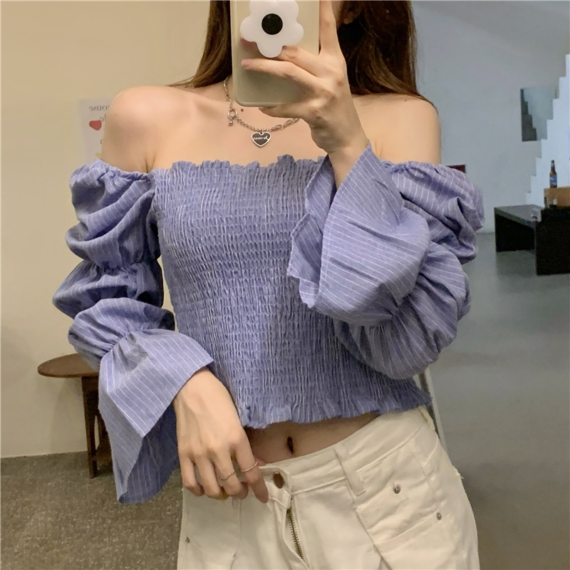 Fold long sleeve short lantern sleeve slim shirt