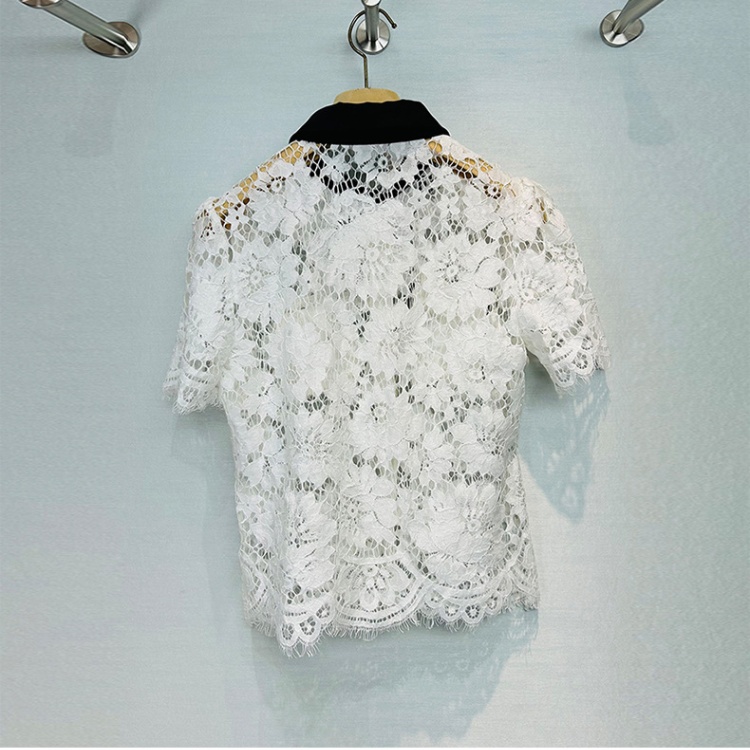Pocket all-match small shirt hollow tops for women