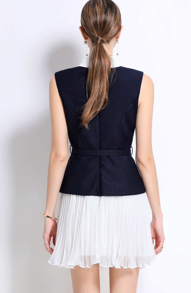 Blue chiffon sleeveless dress chanelstyle splice T-back