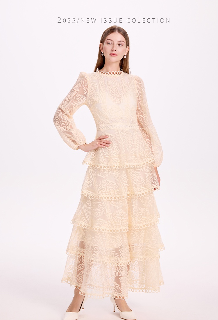 Cake embroidered pinched waist temperament dress