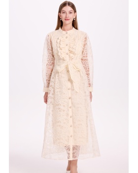 Waistband embroidered dress loose court style cardigan