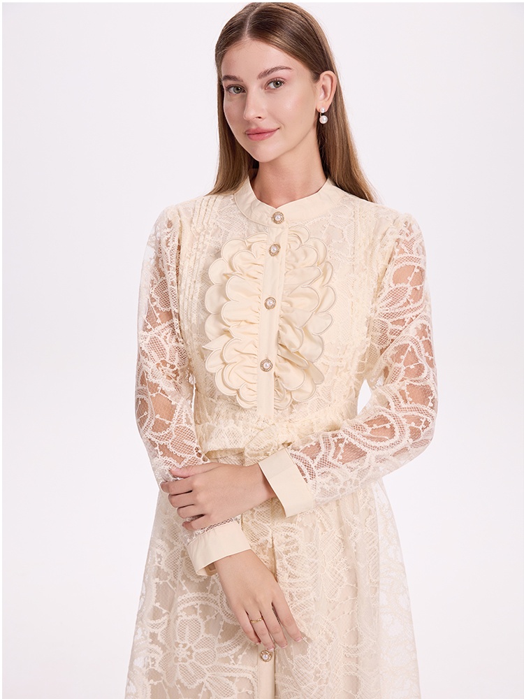 Waistband embroidered dress loose court style cardigan