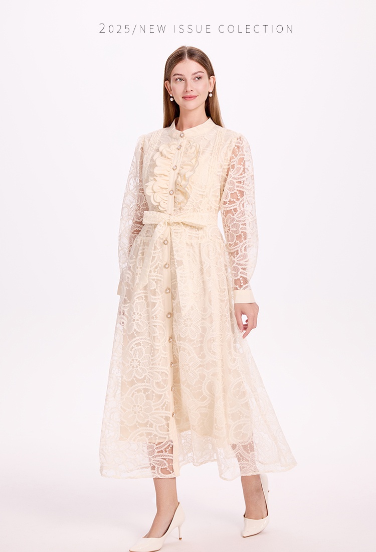 Waistband embroidered dress loose court style cardigan