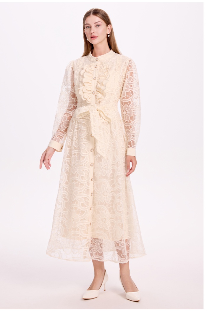 Waistband embroidered dress loose court style cardigan