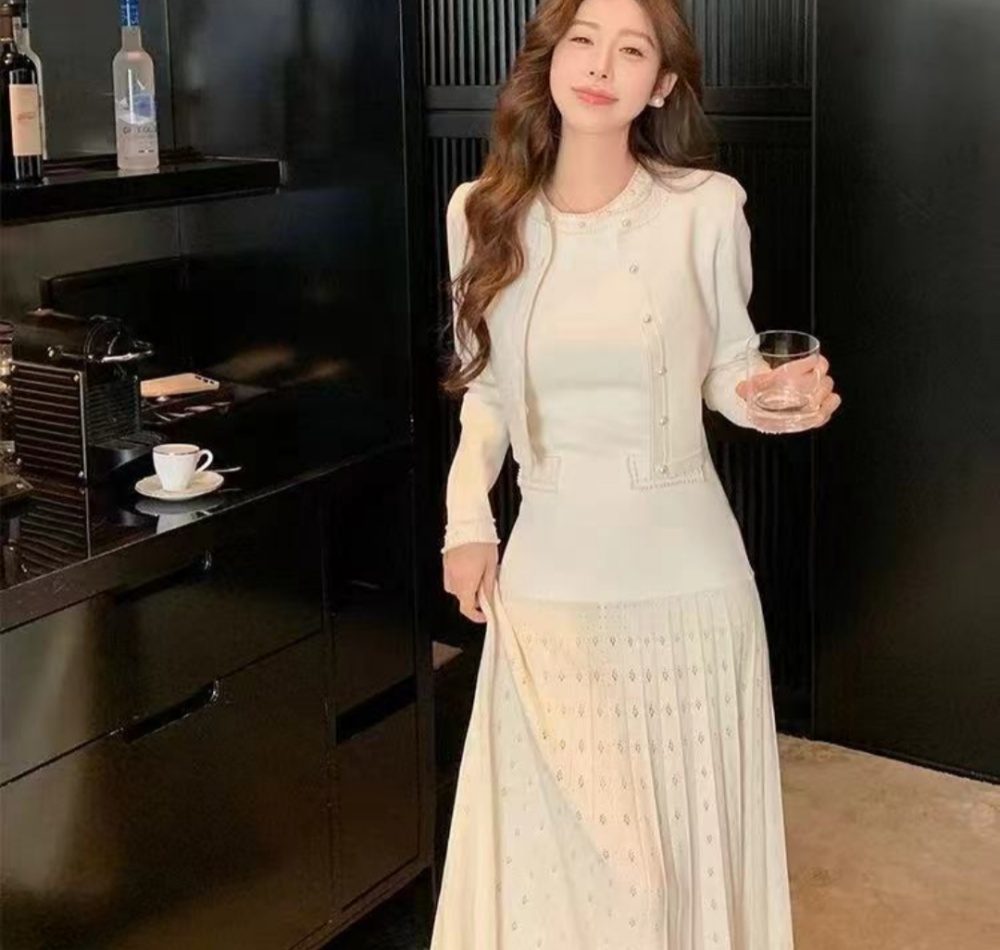 Autumn and winter long dress coat 2pcs set for women